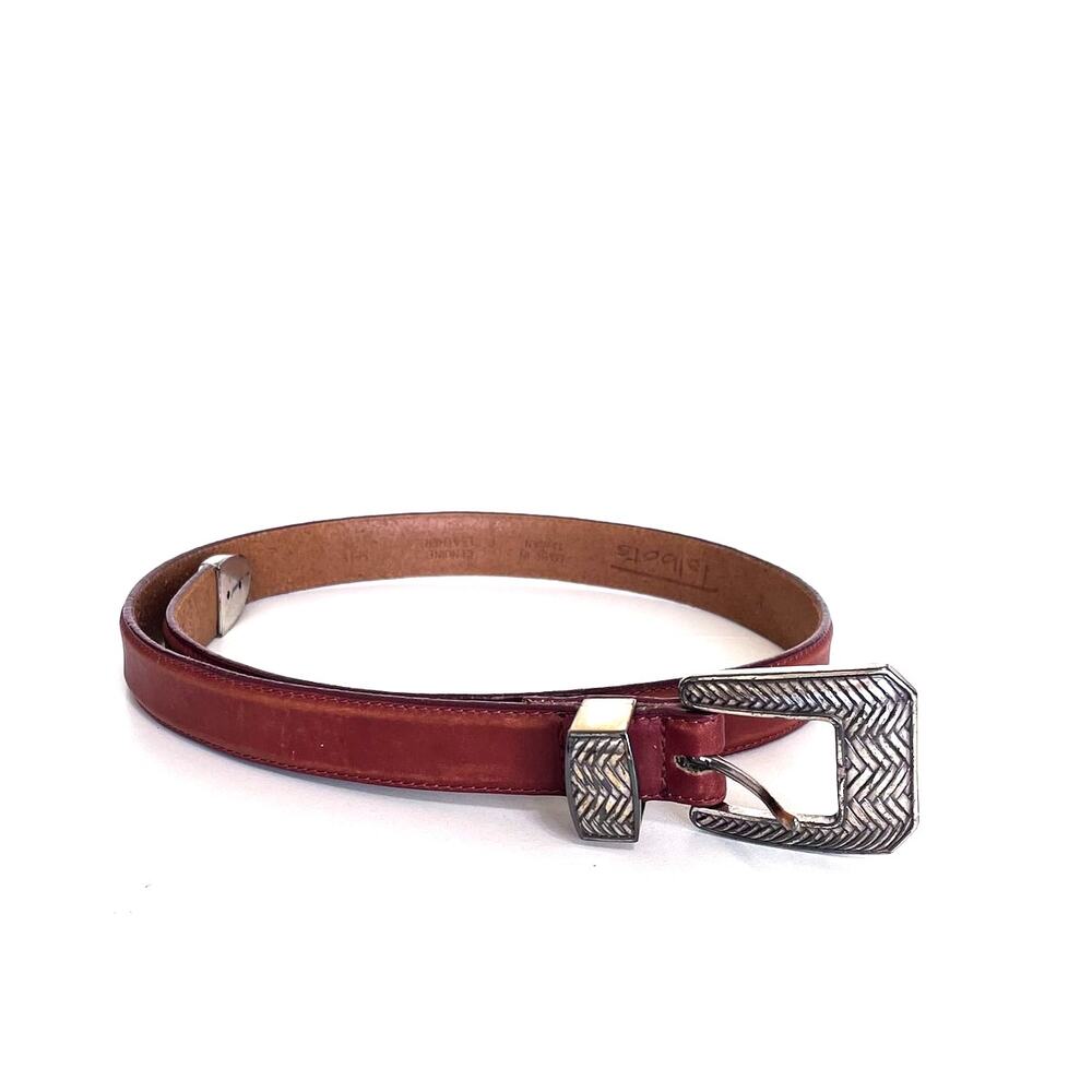 Vintage 90s Talbots Artsy Western Womens Belt Size M Cognac Leather Skinny Work‎ - Picture 2 of 9